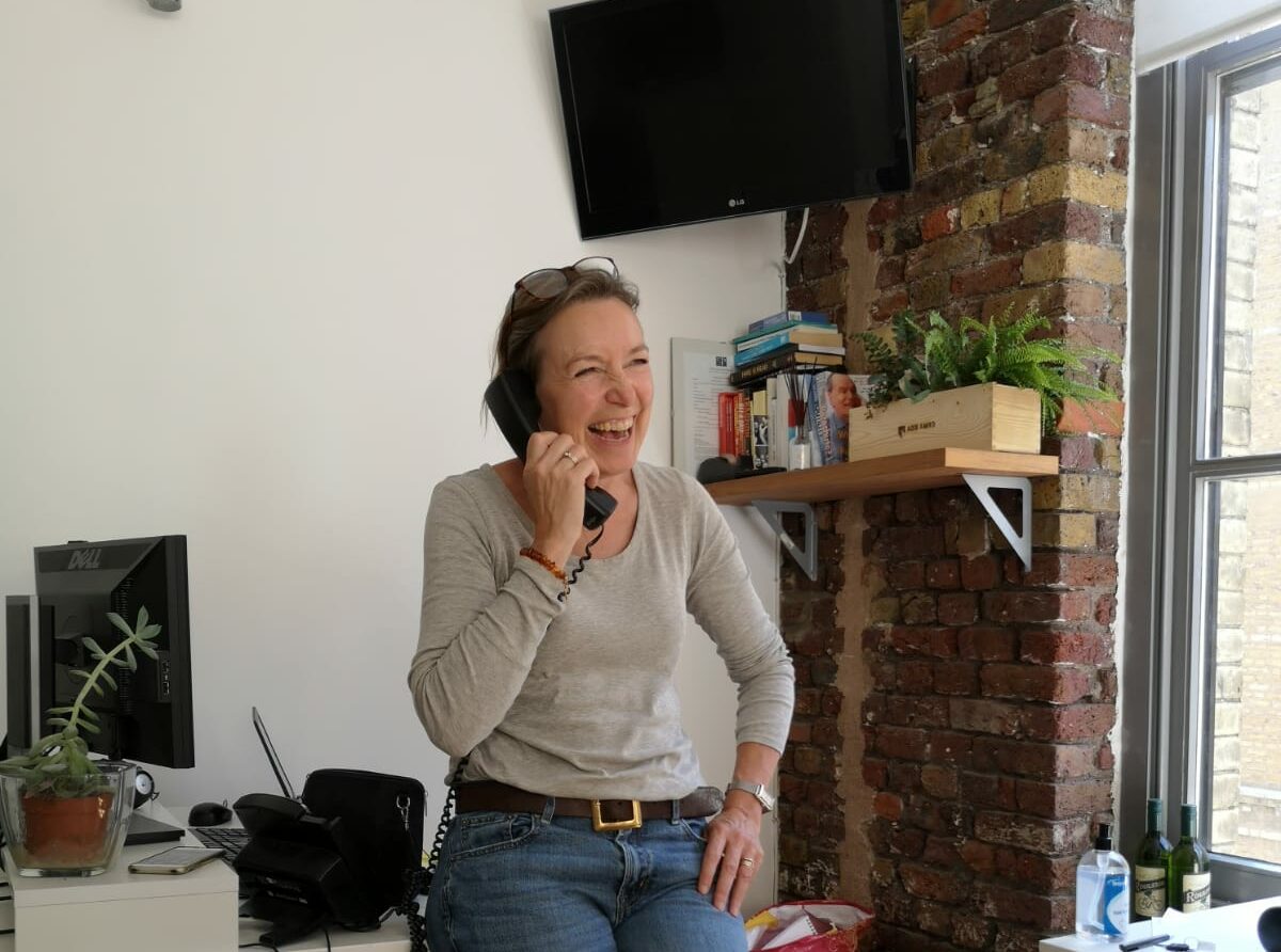 Jane Abbott talking on the phone