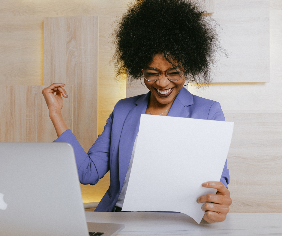 Woman Celebrating a good CV